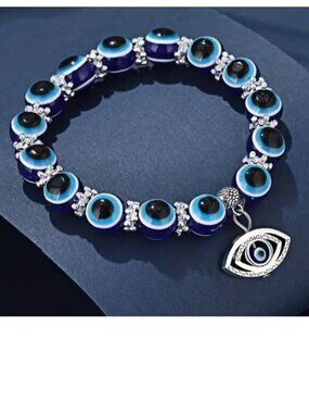 Third Eye Charm Bracelet Evil Stainless Metal Beads Stylish Protection Stretchy